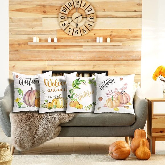 NEW Fall Decor Pillow Covers 18x18 Set of 4- Grateful, 2 Autumn, Welcome Autumn - Picture 7 of 11